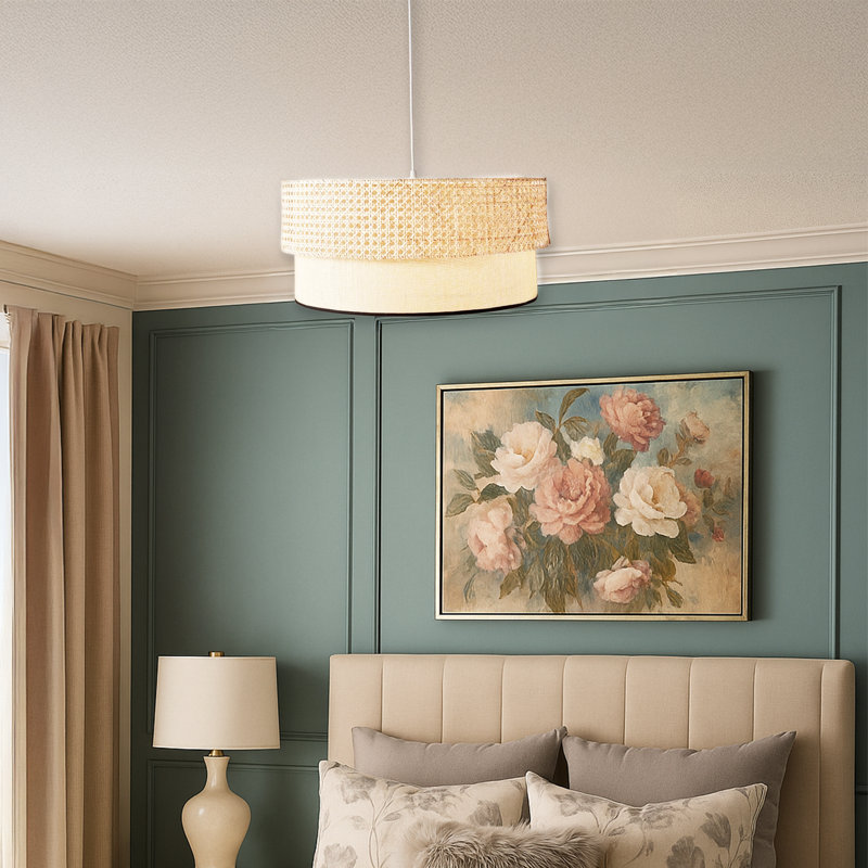 Lustre 100% rotin 2 niveaux 1 lumière
