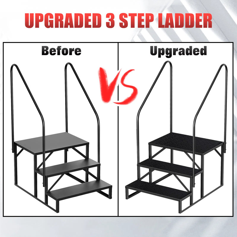 Escalier portatif pour véhicule récréatif et spa avec rampe - Marches extérieures robustes pour roulottes de voyage, camping-car, spa, porche, capacité de 440 lb, installation facile