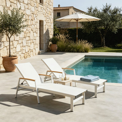 Ensemble de 2 chaises longues d'extérieur réglables en aluminium blanc Oaxton