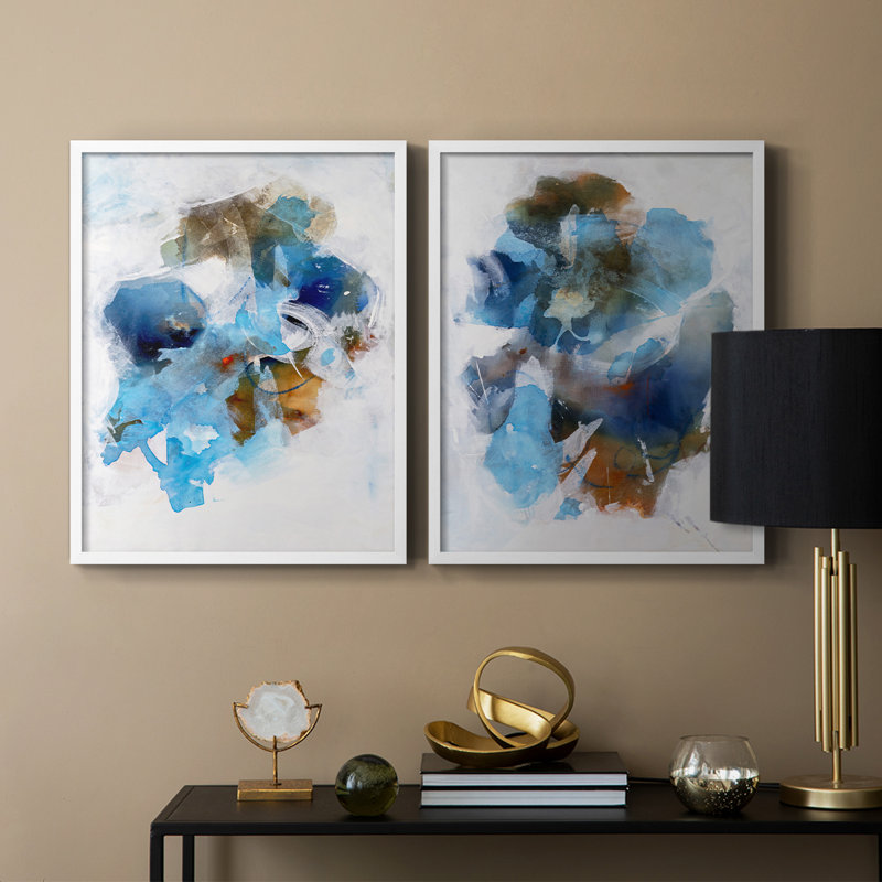 Impression encadrée «Misty Blue I-Premium» - prête à être accrochée - aucun clou requis - aucun clou requis, Blanc
