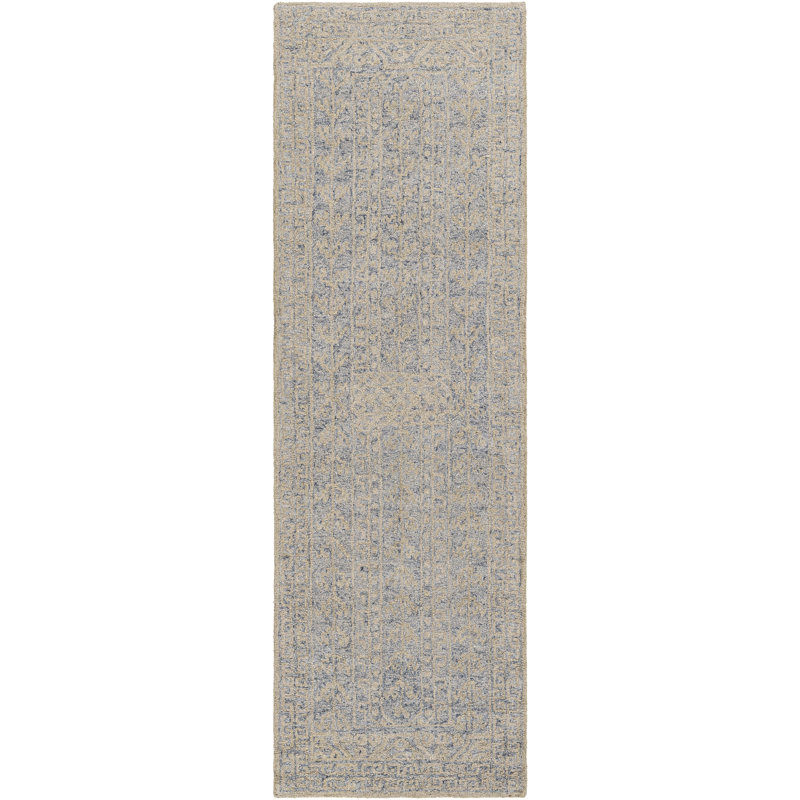 Bergmann Oriental Hand-Tufted Wool Navy/Beige Area Rug, Runner 2'6" x 8'