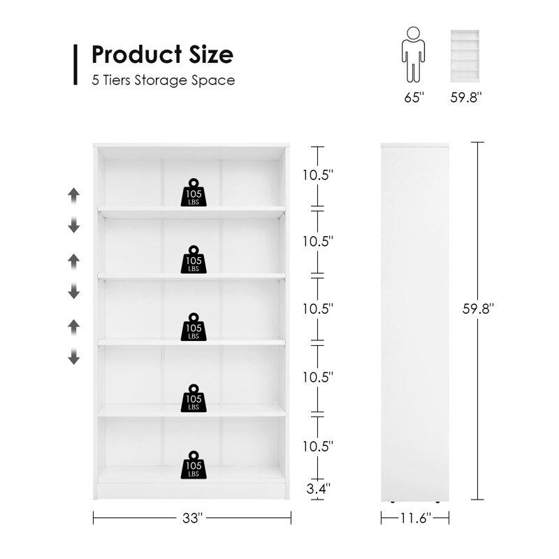 Bibliothèque standard Latitude Run® Gibney, (5 tablettes) H 59,84 po x l 33,07 po x P 11,61 po, Blanc lune