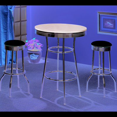 1950s Retro Black 3 Bar Table , Metal Construction, Round And Stools For Dining Room 1950s-style Stools, Suitable