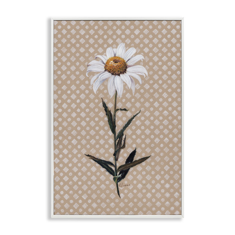 «Daisy Sprig over Neutral», par Giclée, H 18 po x l 12 po, Estampe numérique encadrée blanc bord de mer
