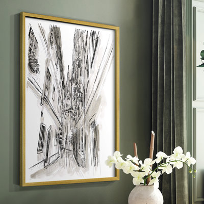 Europe Street Sketches III Framed Print - Solid Wood