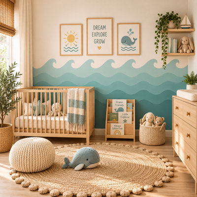48-Inch Wide Light Blue Wave Wall Decal Border, 40-Inch High