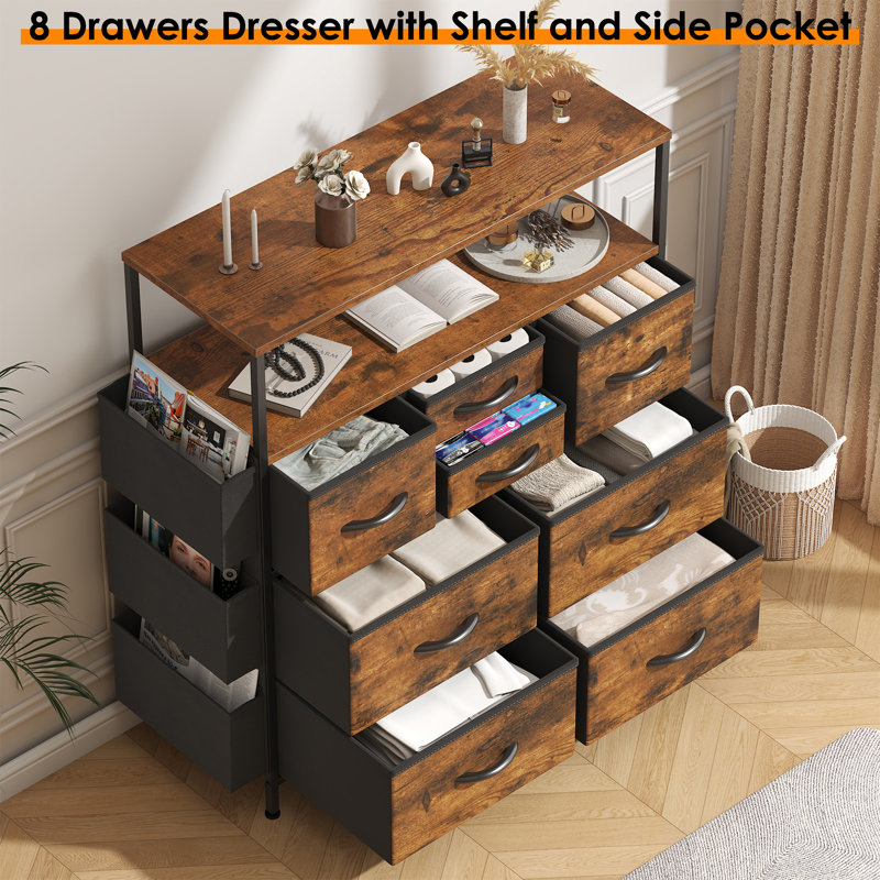 80 cm W Chest of 8 Drawers, Rustic Brown