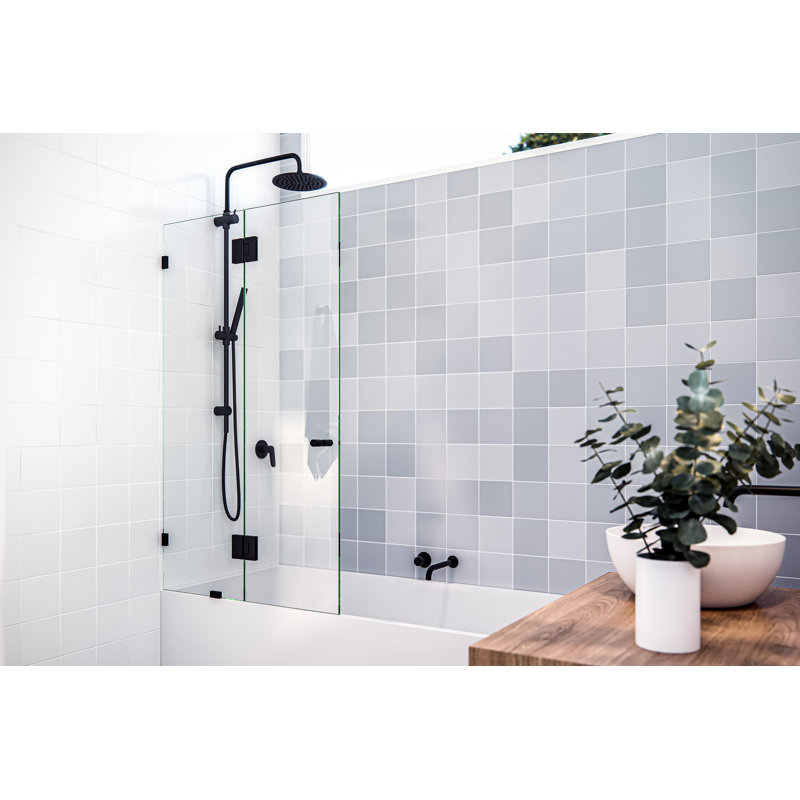 34 in. x 58 in. Frameless Glass Hinged Bathtub Door in Matte Black