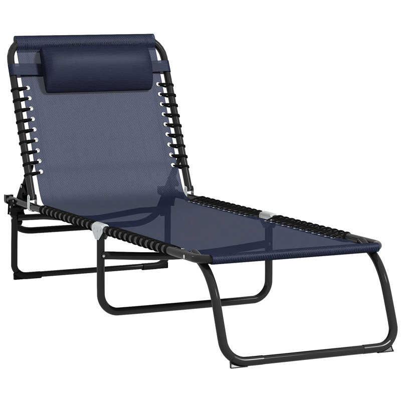 Folding Chaise Lounge Pool Chair, Patio Sun Tanning Chair, Outdoor Lounge Chair With 4-Position Reclining Back, Breathable Mesh Seat For Beach, Yard, Patio