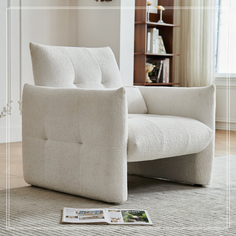 Velvet Upholstered Single Sofa Chair With Lumbar Pillow For Living Room, Bedroom, And Reading Room, Beige