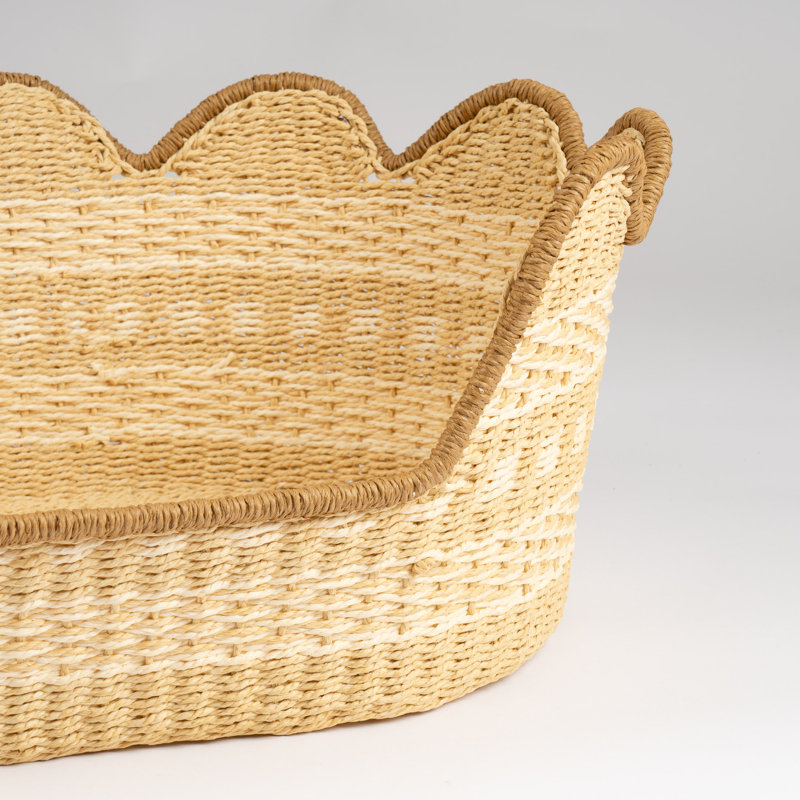 Natural & Cream Scallop Pet Bed with mat, 24cm H x 64cm W x 42cm D, Small (11 -25 lbs)