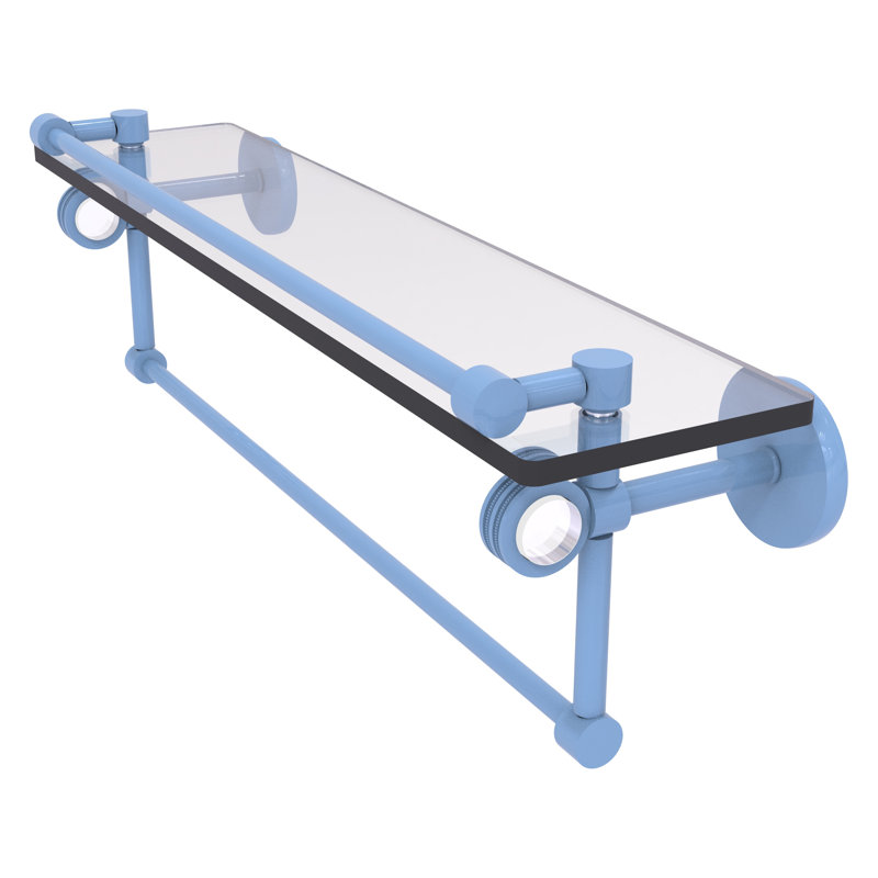 Margolis Glass Bracket Shelf with Towel Bar, 6.7" H x 22" W x 5.8" D, Glokzin Teal