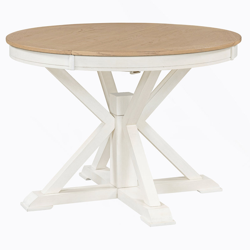 Table de salle à manger extensible fonctionnelle avec rallonge pour la salle à manger et le salon, Chêne, bois naturel, Blanc