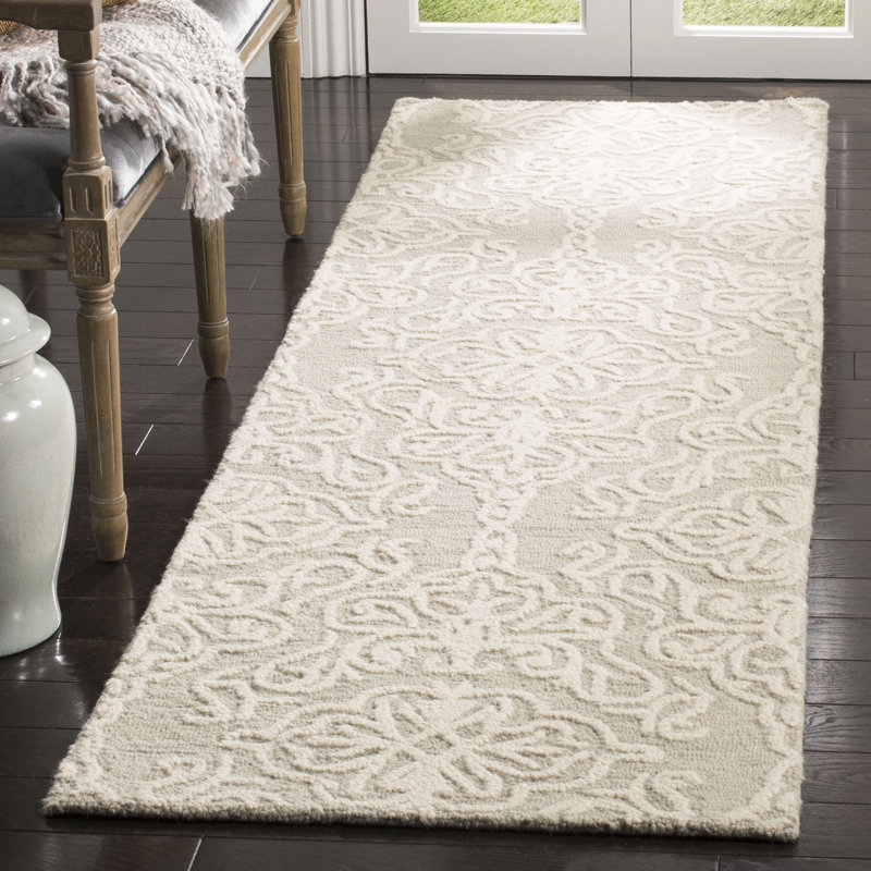 Tapis damassé en laine touffeté à la main Davyan, Tapis de couloir 2 pi 3 po x 12 pi