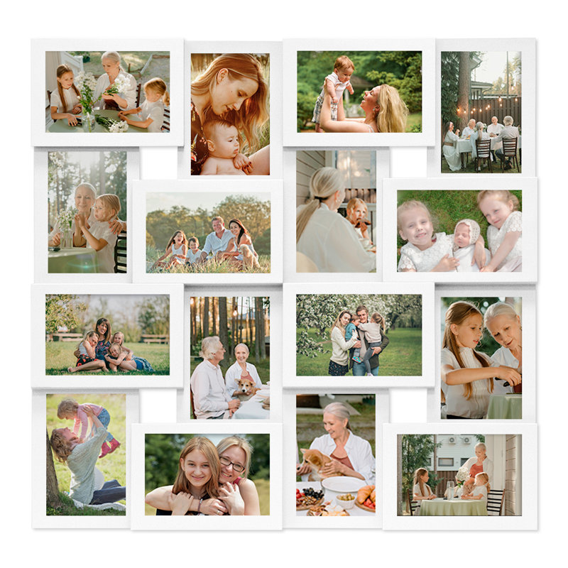 Grid 16 Opening Collage Picture Frame Set, White PVC Wall Gallery Decor, White