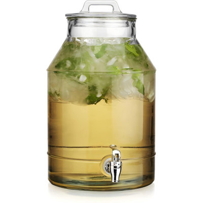 Distributeur de boissons pour fêtes, distributeur de boissons Classic Mason Jug avec couvercle en verre avec poignée, robinet 100% étanche, distributeur d'eau, (transparent)