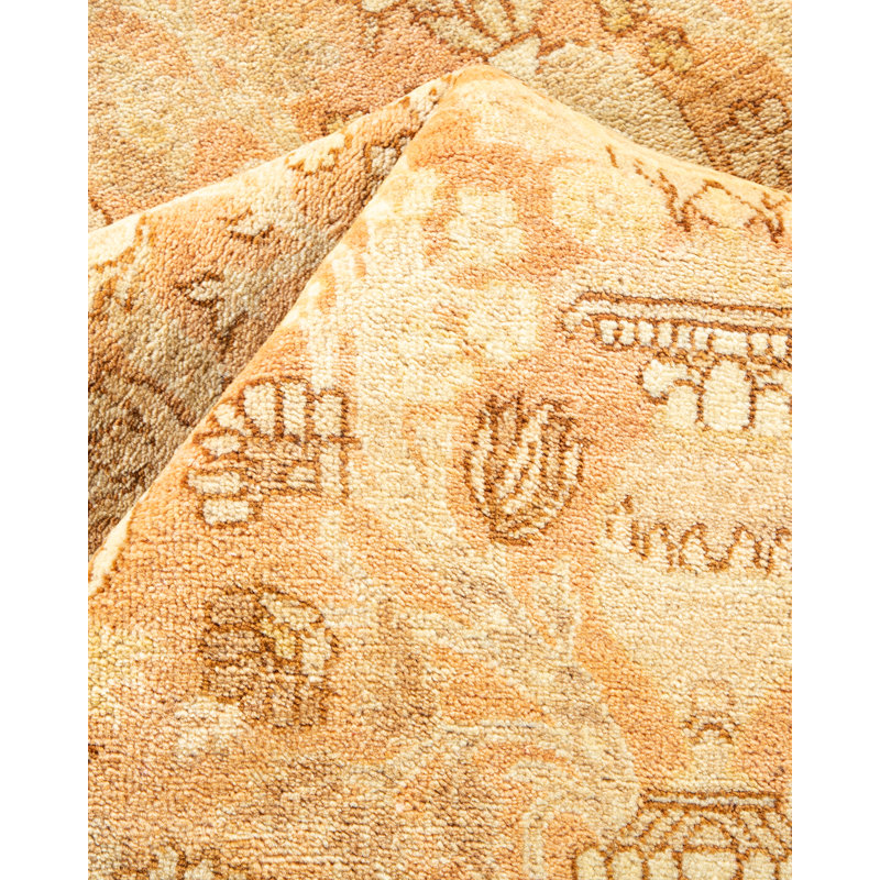 Tapis beige / jaune noué à la main de conception unique 6 pi 2 po x 9 pi Shevaun