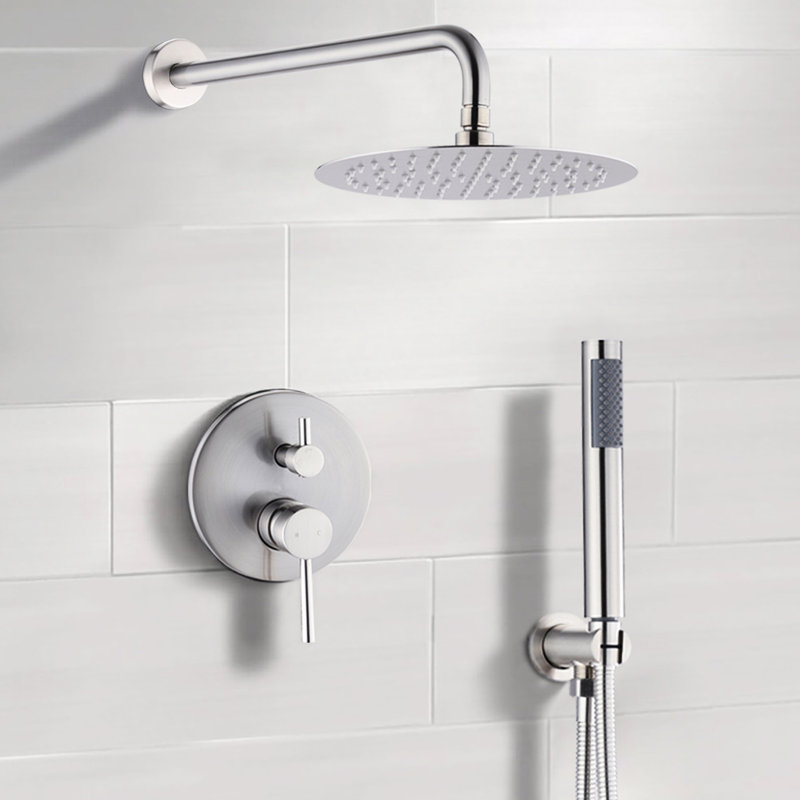 Pommeau de douche Lucid 10 po en nickel brossé - Effet pluie avec douchette amovible Apparent