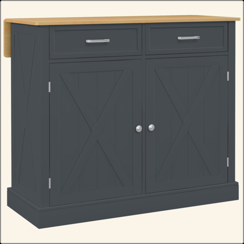 Rolling Kitchen Island With Drop Leaf Wood Breakfast Bar, Farmhouse Kitchen Cart With 2 Drawers, Adjustable Shelves For Dining Room