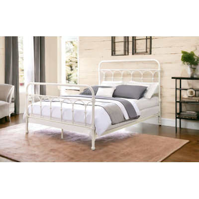 Lit double à finition blanche Citron avec une conception classique à broche et une structure en métal robuste pour une solution de sommeil élégante et durable