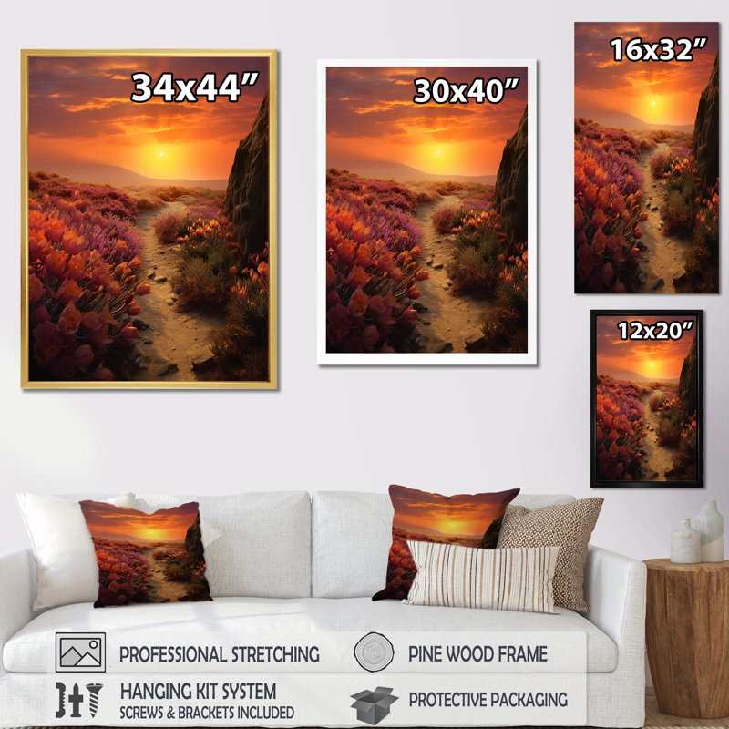 Succulent Sunset Field, Texas, Cadre naturel flottant, H 44 po x l 34 po x P 1,5 po