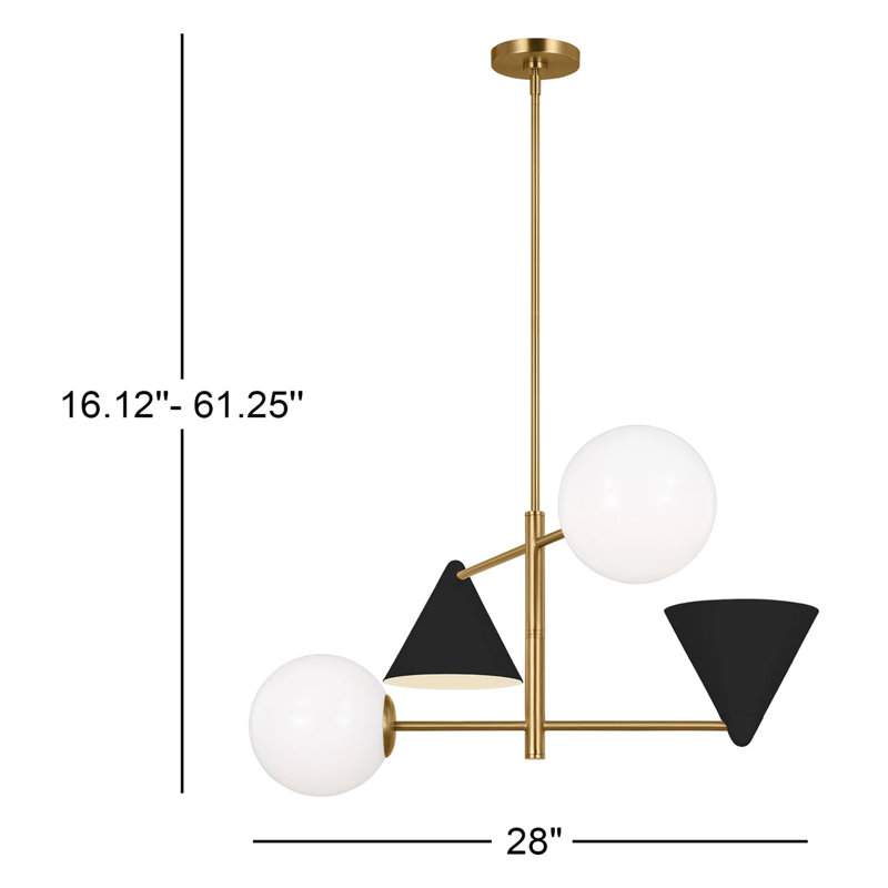 4 - Light Dimmable Modern Linear Chandelier, White/Black, 16.12" H x 28" W x 28" D