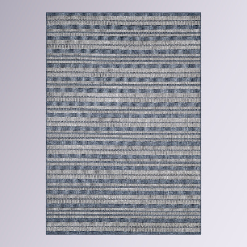 Tapis rayé intérieur / extérieur Brazoria, Bleu, Rectangle 7 pi 10 po x 10 pi 10 po