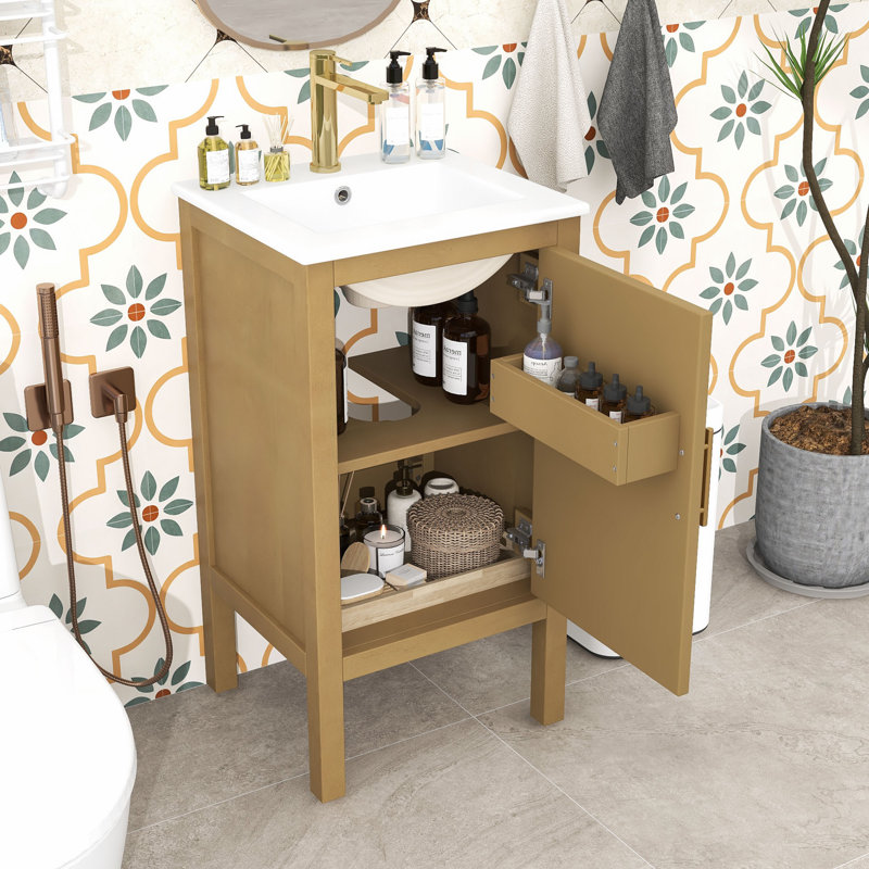 Bathroom Vanity with Ceramic Sink and Adjustable Shelf