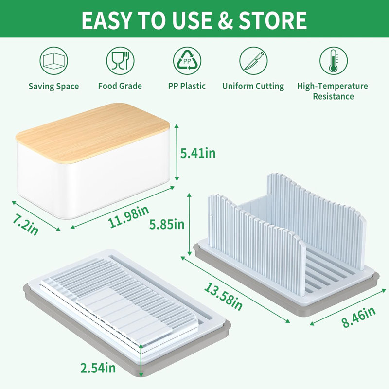 Bread Slicer For Homemade Bread With Bread Box, Foldable Bread Cutter With Crumb Tray, Adjustable Width Bread Slicing Guide For Loafs, Sandwiches, Bagels, And Cakes