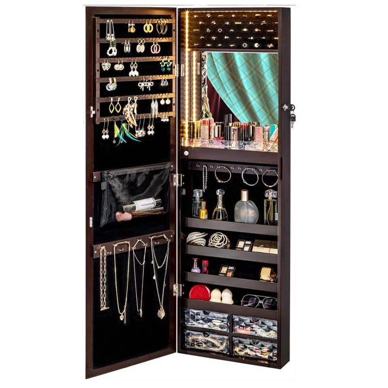 Armoire à bijoux avec miroir, Espresso