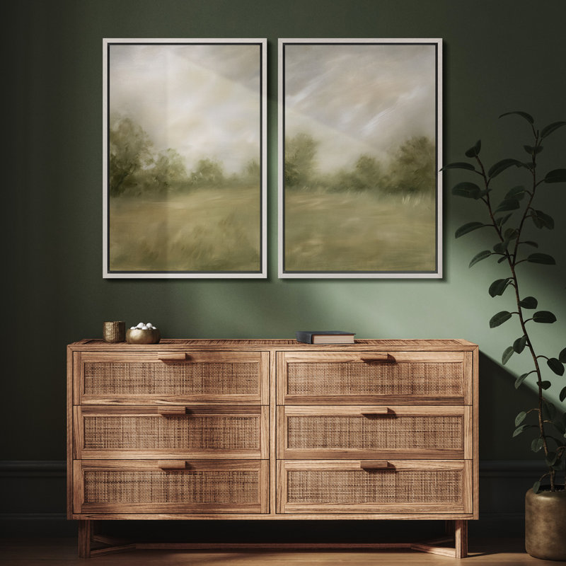 «Soft Forest Landscape», ensemble de 2 reproductions d'art sur toile, décor de nature neutre pour salon ou bureau, Blanc