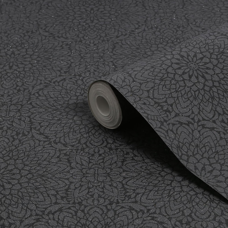 Supefresco Gyroscope Floral Geometric Charcoal Wallpaper