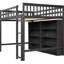 Lit mezzanine gris avec 8 tablettes ouvertes et solution compacte intégrée pour les petites pièces, étagères de rangement pleine grandeur en bois massif, structure robuste