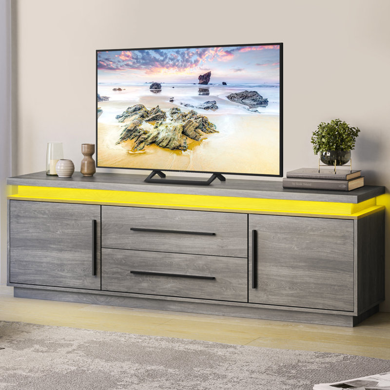 Fedra 67" TV Stand for TV up to 75", Modern Entertainment Center with LED Lights Change to Melody of Music, Media Console Table