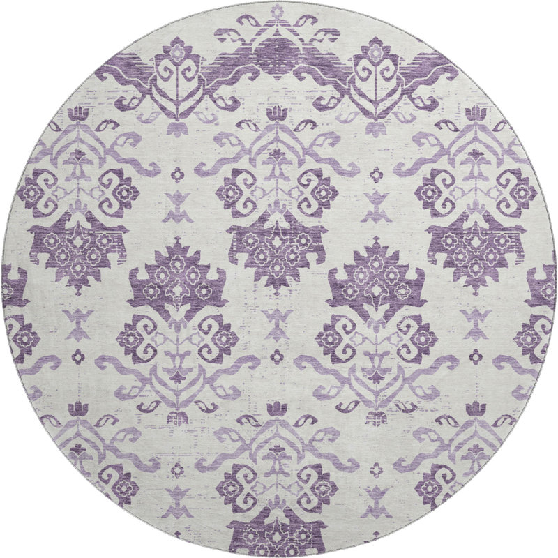 Premium Machine Washable Prisco Purple Rug, Round 8'