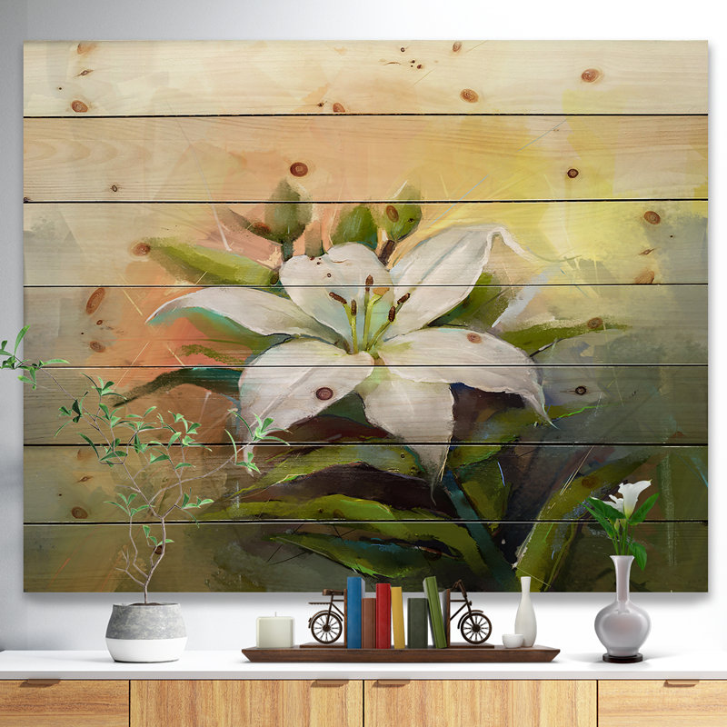 Fleur de lis blanc - reproduction d'art sur toile, H 15 po x l 20 po x P 1 po, Bois
