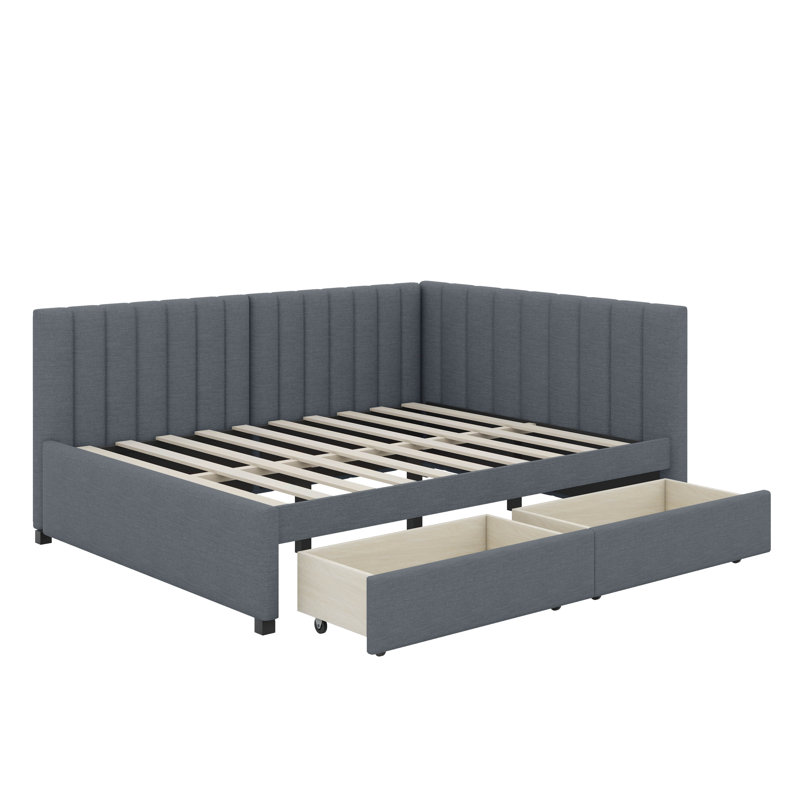 Full Size Upholstered Daybed With Drawers, Gray