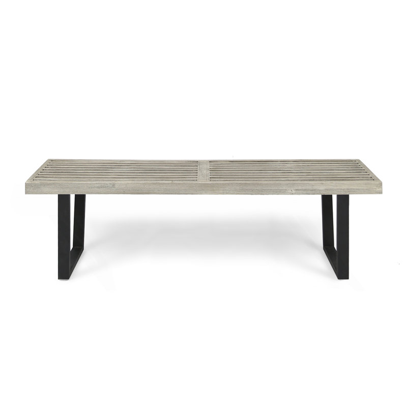 Patio Dining Bench With Iron Legs, Black/Gray