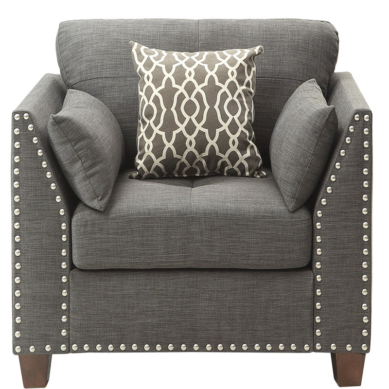 Chaise d'appoint polyvalente gris anthracite avec 3 coussins et garniture cloutée élégante