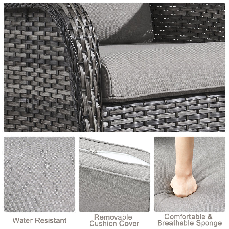Chaise de patio avec coussins Tonry, gris, gris