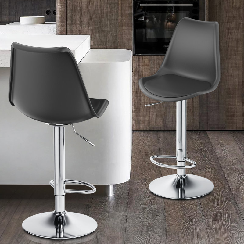 Claudia Adjustable Swivel Bar Stools, Kitchen Counter Height Barstools Dining Chairs with Footrest, Black