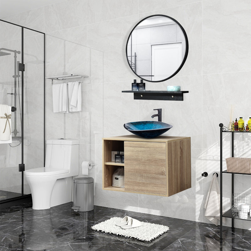 Ensemble de meuble-lavabo avec miroir Hemish, Noir, noir, noir, noir, Bleu océan