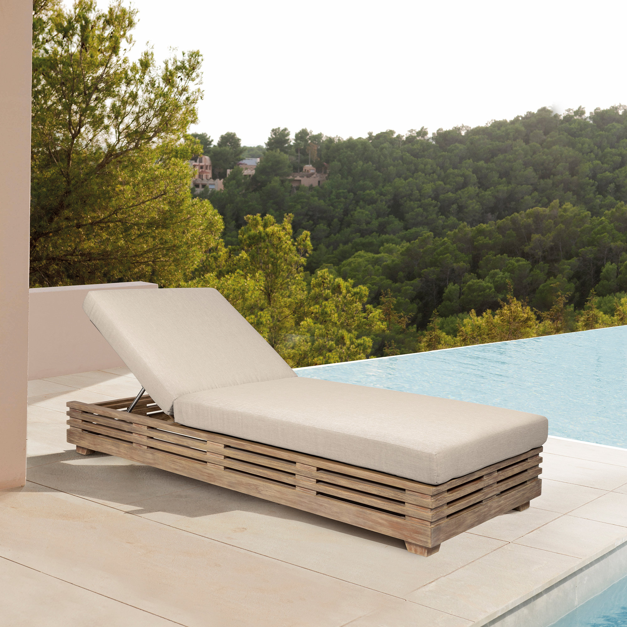 Aerilyn 32'' Outdoor Eucalyptus Chaise Lounge, Taupe Performance