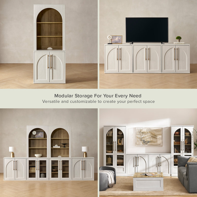 Mercer41 Grabill Arched Storage Cabinet With Hutch, White