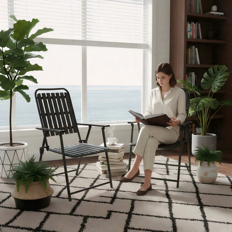 Ensemble de 2 chaises pliantes - Installation instantanée, capacité de 350 lb, résistant à la rouille et aux taches pour patio ou balcon