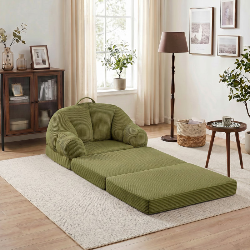 Fauteuil demi-tonneau rembourré d'appoint convertible, Velours côtelé vert
