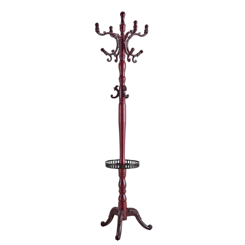 Portemanteau autoportant en bois robuste avec 11 crochets en résine et un plateau à clés, Rosewood H12