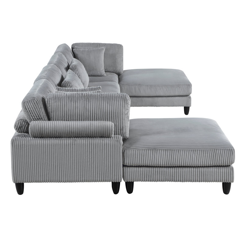 Canapé modulaire en U 6 pièces Krueger, Velours côtelé gris