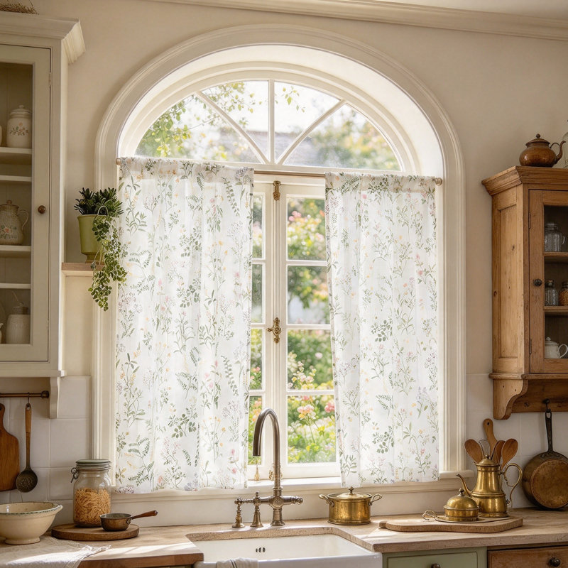 Linen Blend Floral Kitchen Curtain Kitchen Pelmet
