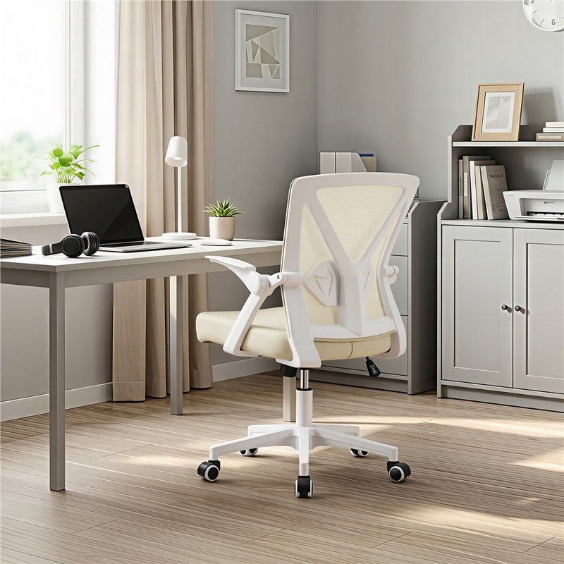 Mesh Desk Chair with Flip-up Armrest, Black/White